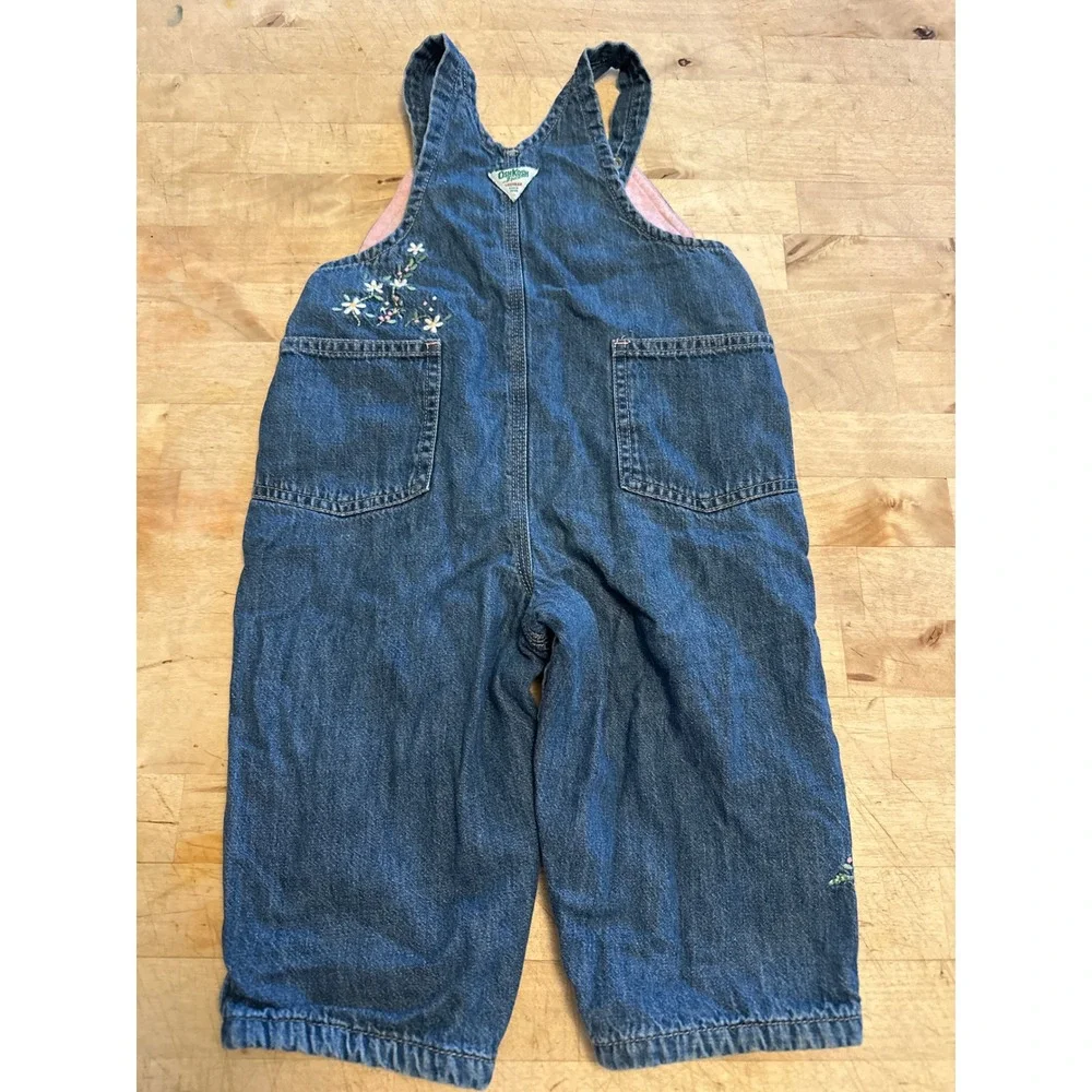 Vintage OshKosh Bgosh Embroidered Floral Denim Overalls Baby Girl‎ 18 Months